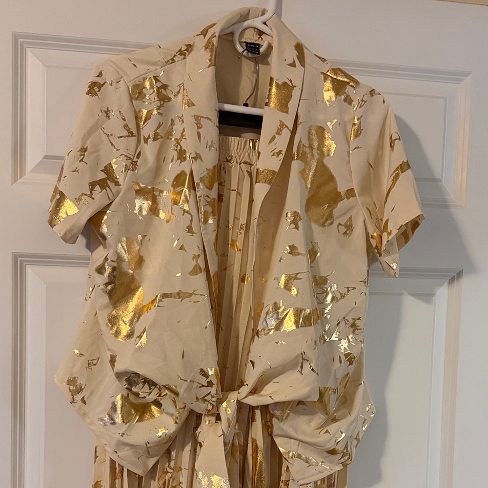 SHEIN Cream and Gold High Low Dress